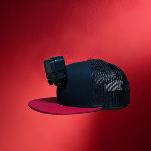 #ActionHatCustom: Red Black Mesh Flat Bill