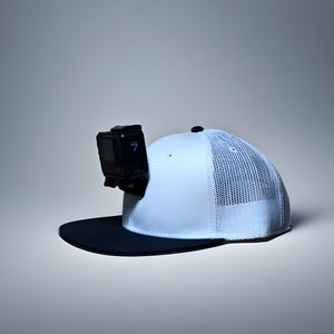 #ActionHatCustom: White Mesh Black Flat Bill