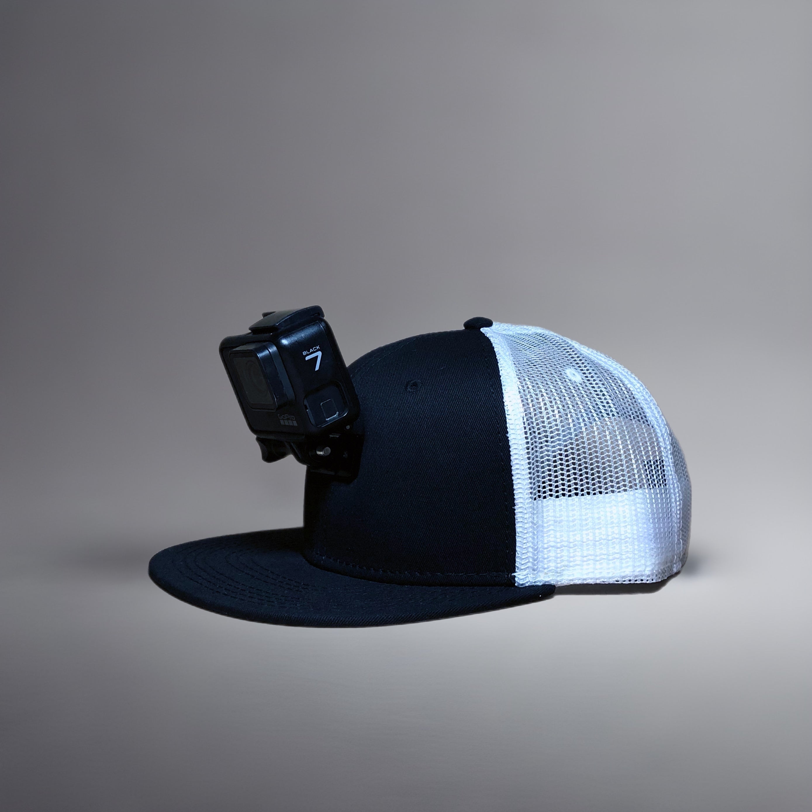 #ActionHatCustom: Black White Mesh Flat Bill