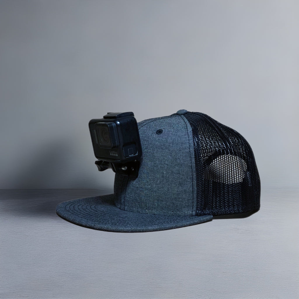 #ActionHatCustom: Black Denim Black Mesh Flat Bill