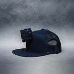 #ActionHatCustom: 7-Panel Black Mesh Flat Bill