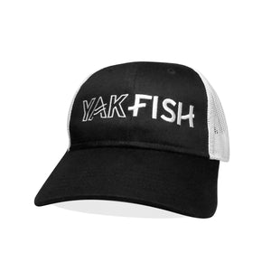 #YAKFISH Mesh Hat - Black/White Curved Bill - Hat Mount for GoPro